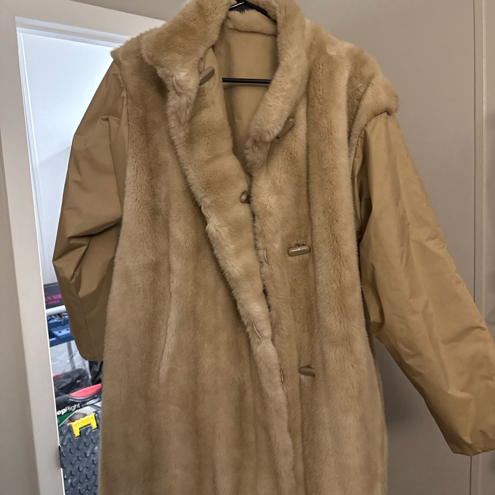 Cream Teddy Coat with Nylon Sleeves